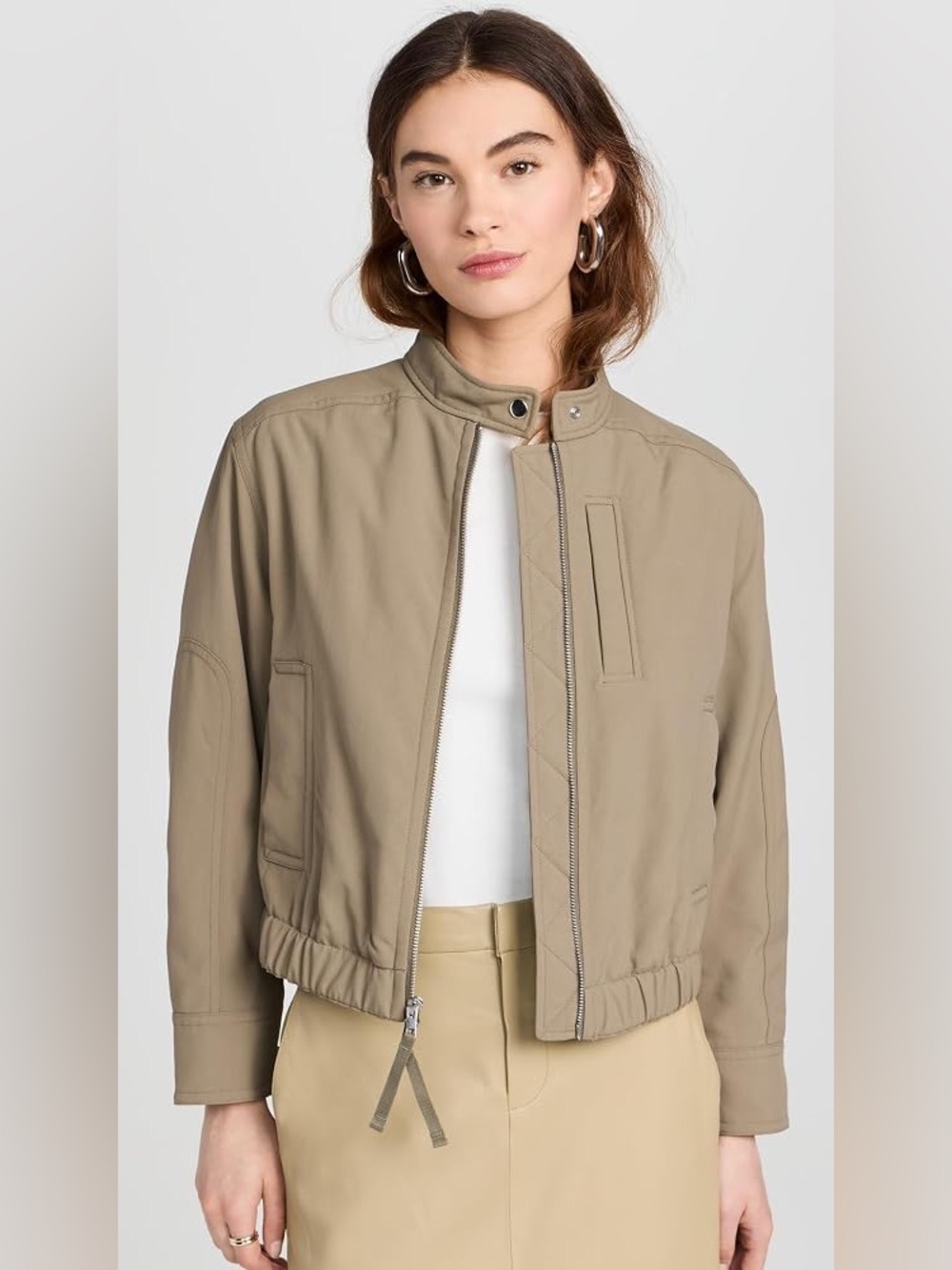 Vince Women's Cropped Classic Bomber Jacket in Oak Moss